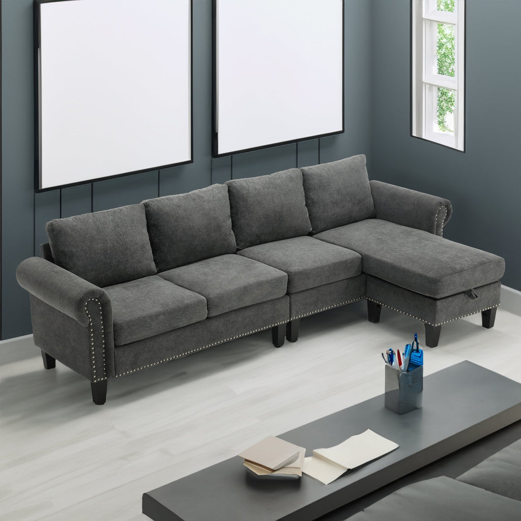 Convertible Sectional Sofa with Storage, L-shaped sofa Modern Linen Fabric