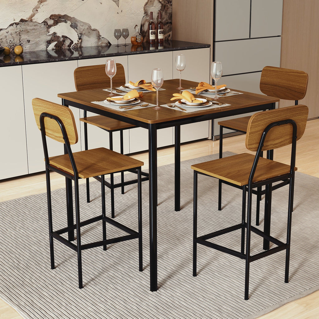 5 Pieces Dining Table Set with Counter Height Table and 4 Bar Stools