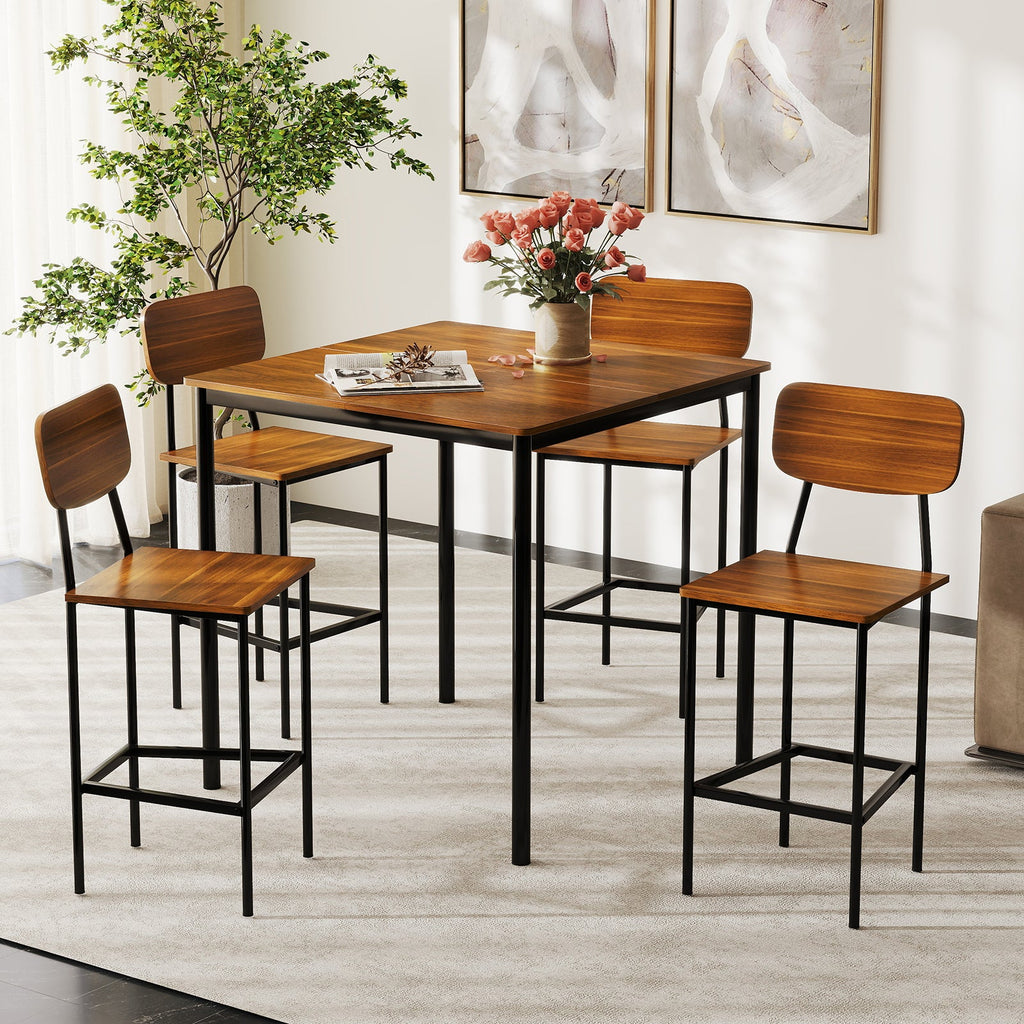5 Pieces Dining Table Set with Counter Height Table and 4 Bar Stools