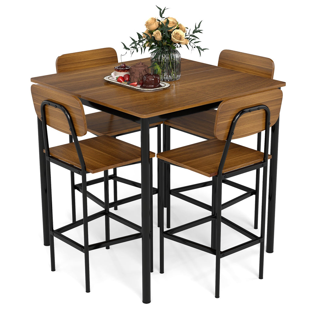 5 Pieces Dining Table Set with Counter Height Table and 4 Bar Stools