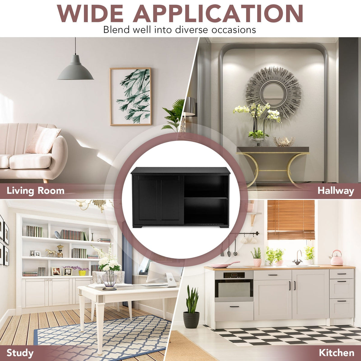 Storage Cabinet with Wood Sliding Door for kitchen or dining room