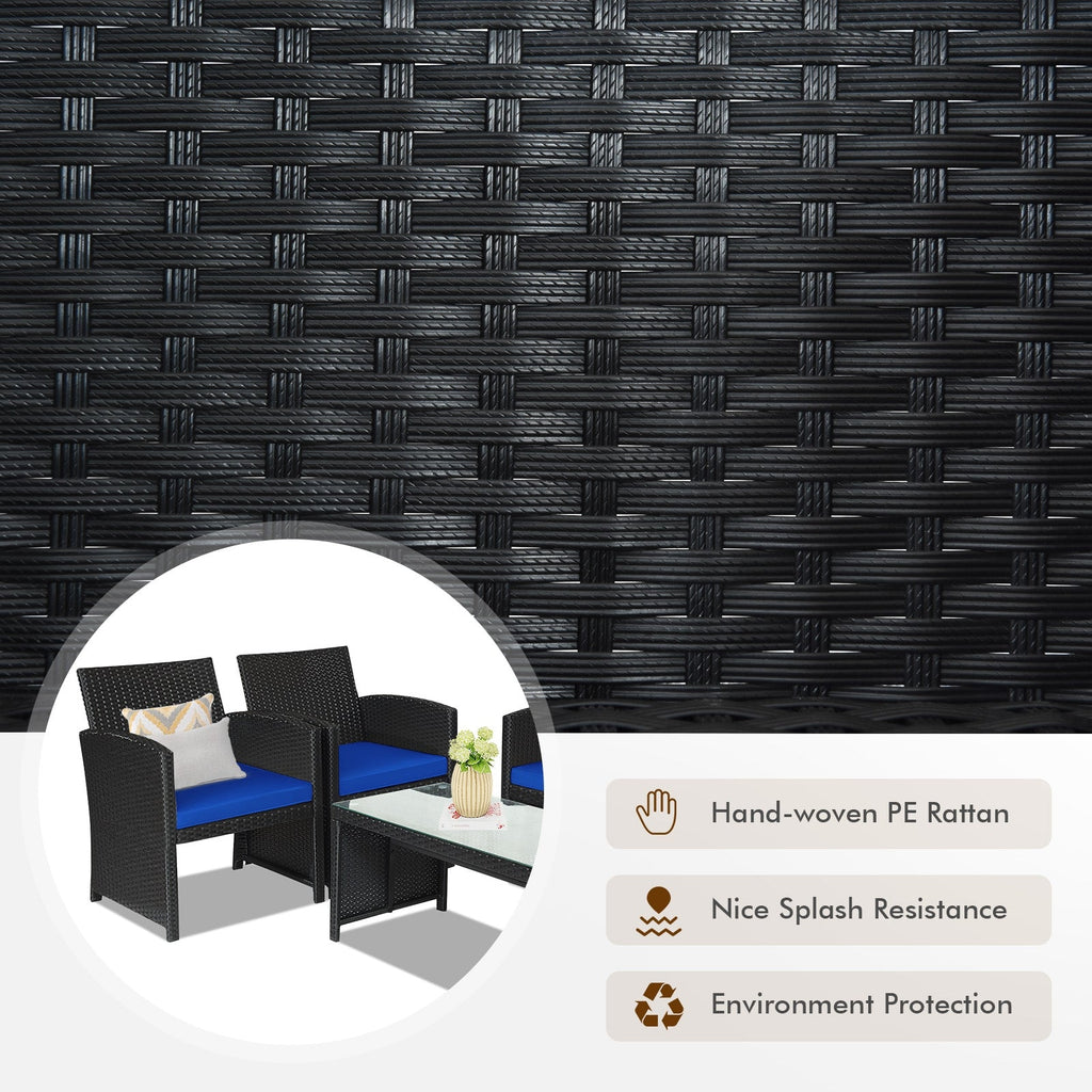 4 Pieces Rattan Patio Set with Weather Resistant Cushions and Glass Tabletop