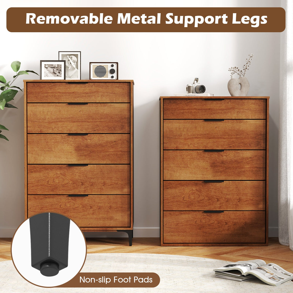5-Drawer Dresser with Interlock System for Bedroom Living Room