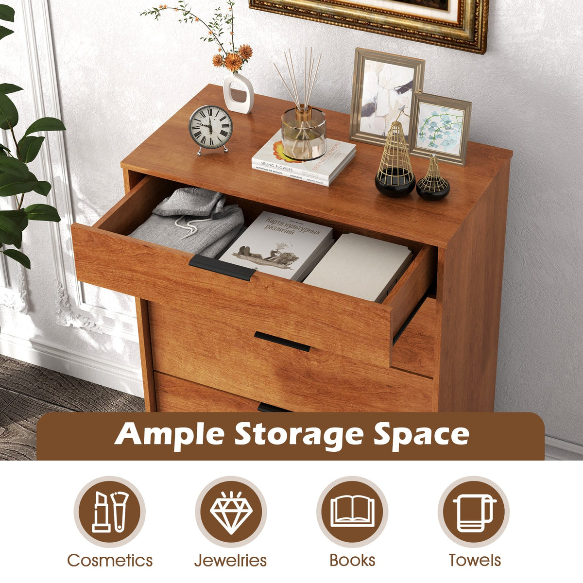 5-Drawer Dresser with Interlock System for Bedroom Living Room