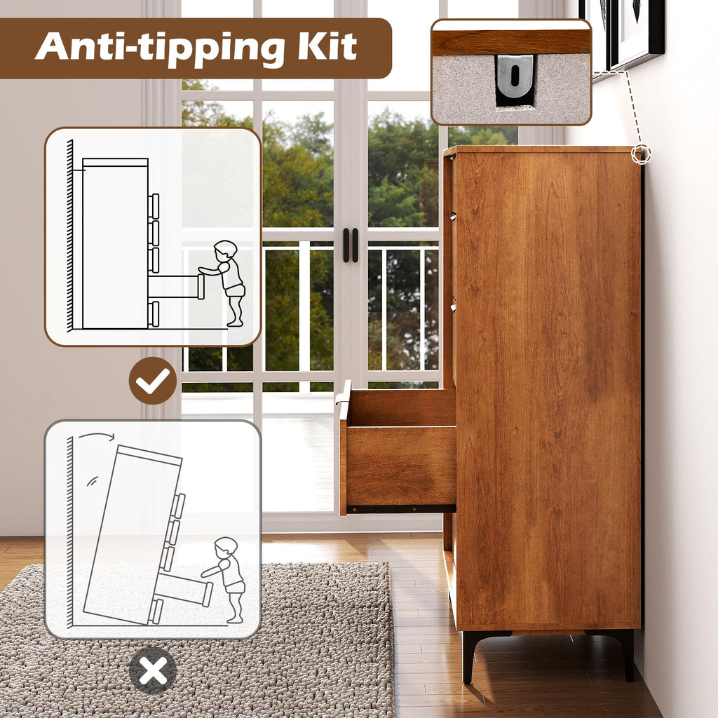 5-Drawer Dresser with Interlock System for Bedroom Living Room