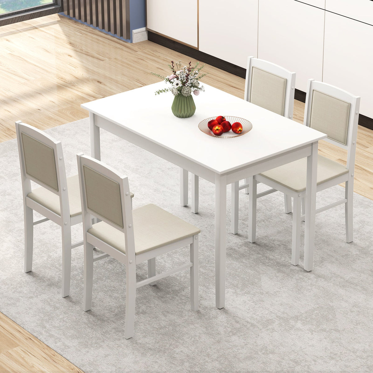 5-Piece Dining Set for 4 with Rubber Wood Legs