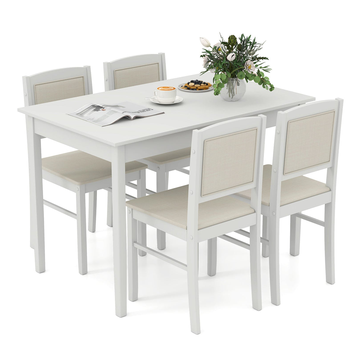 5-Piece Dining Set for 4 with Rubber Wood Legs