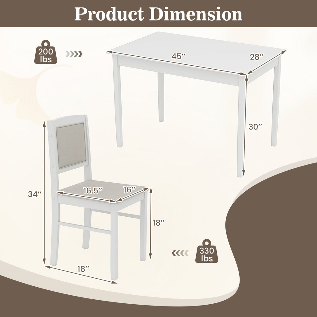 5-Piece Dining Set for 4 with Rubber Wood Legs