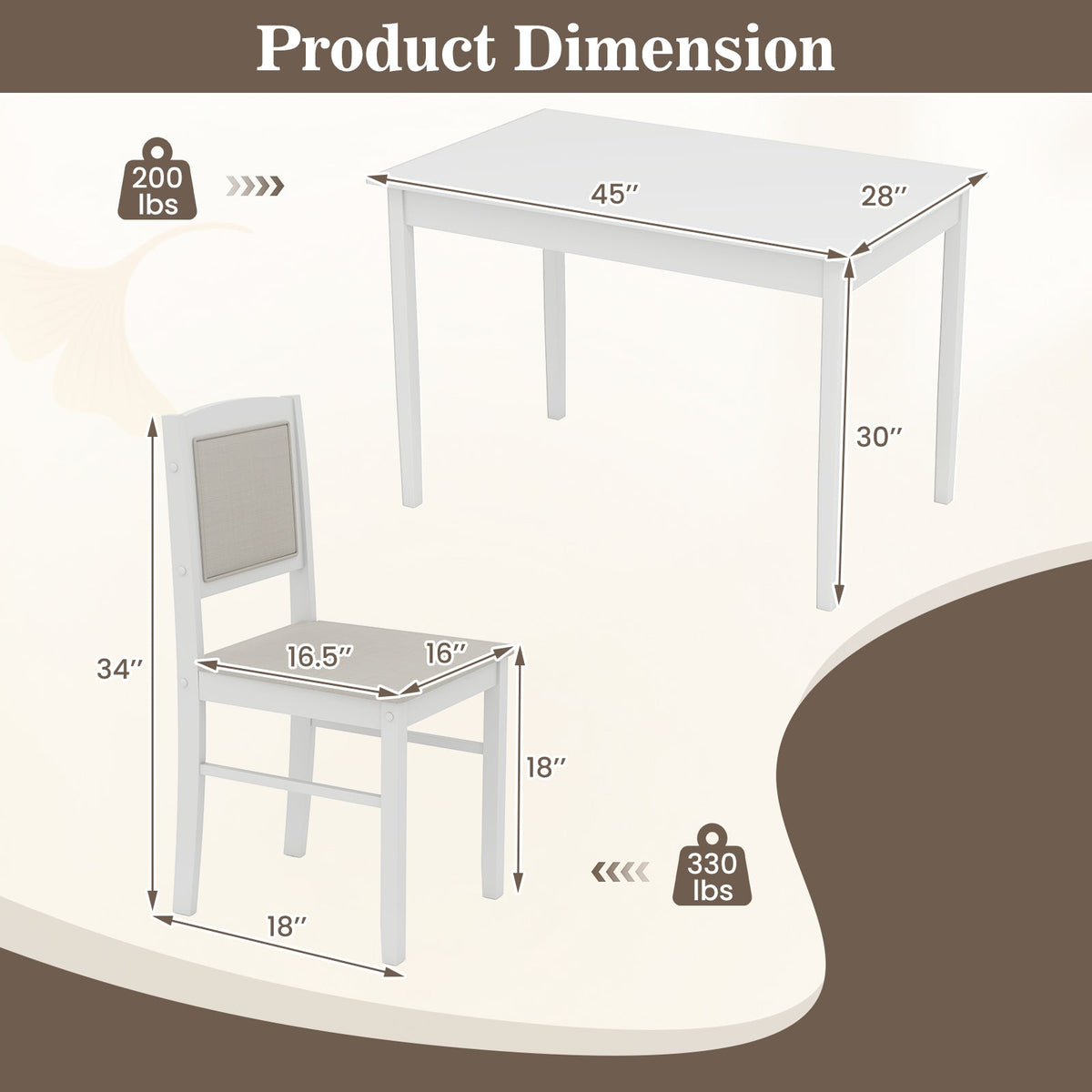 5-Piece Dining Set for 4 with Rubber Wood Legs