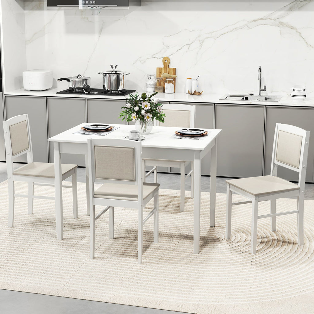 5-Piece Dining Set for 4 with Rubber Wood Legs
