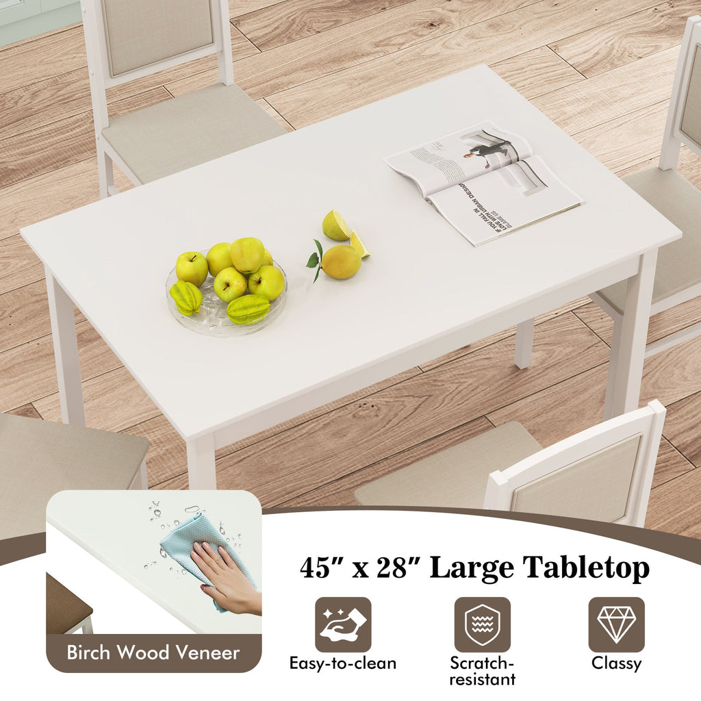 5-Piece Dining Set for 4 with Rubber Wood Legs