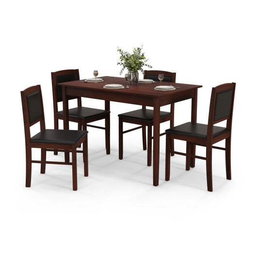 5-Piece Dining Set for 4 with Rubber Wood Legs