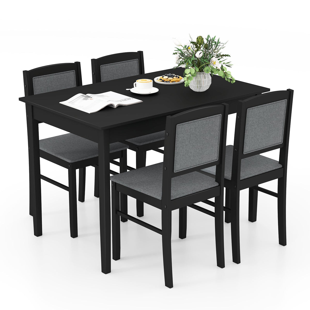 5-Piece Dining Set for 4 with Rubber Wood Legs