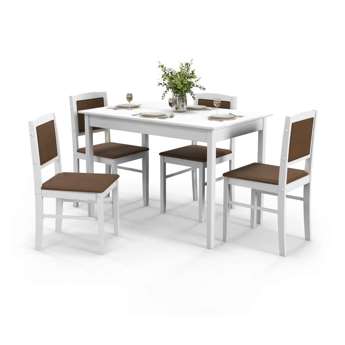 5-Piece Dining Set for 4 with Rubber Wood Legs