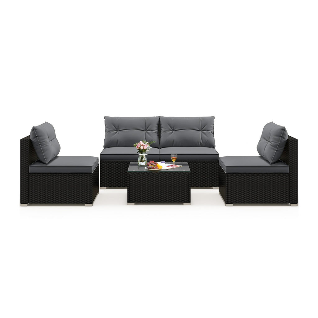 5-Piece Outdoor Patio Furniture Set with Cushions and Coffee Table