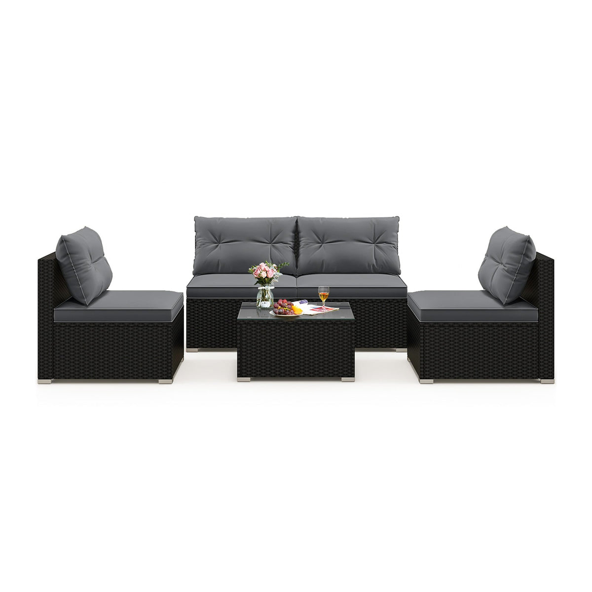 5-Piece Outdoor Patio Furniture Set with Cushions and Coffee Table