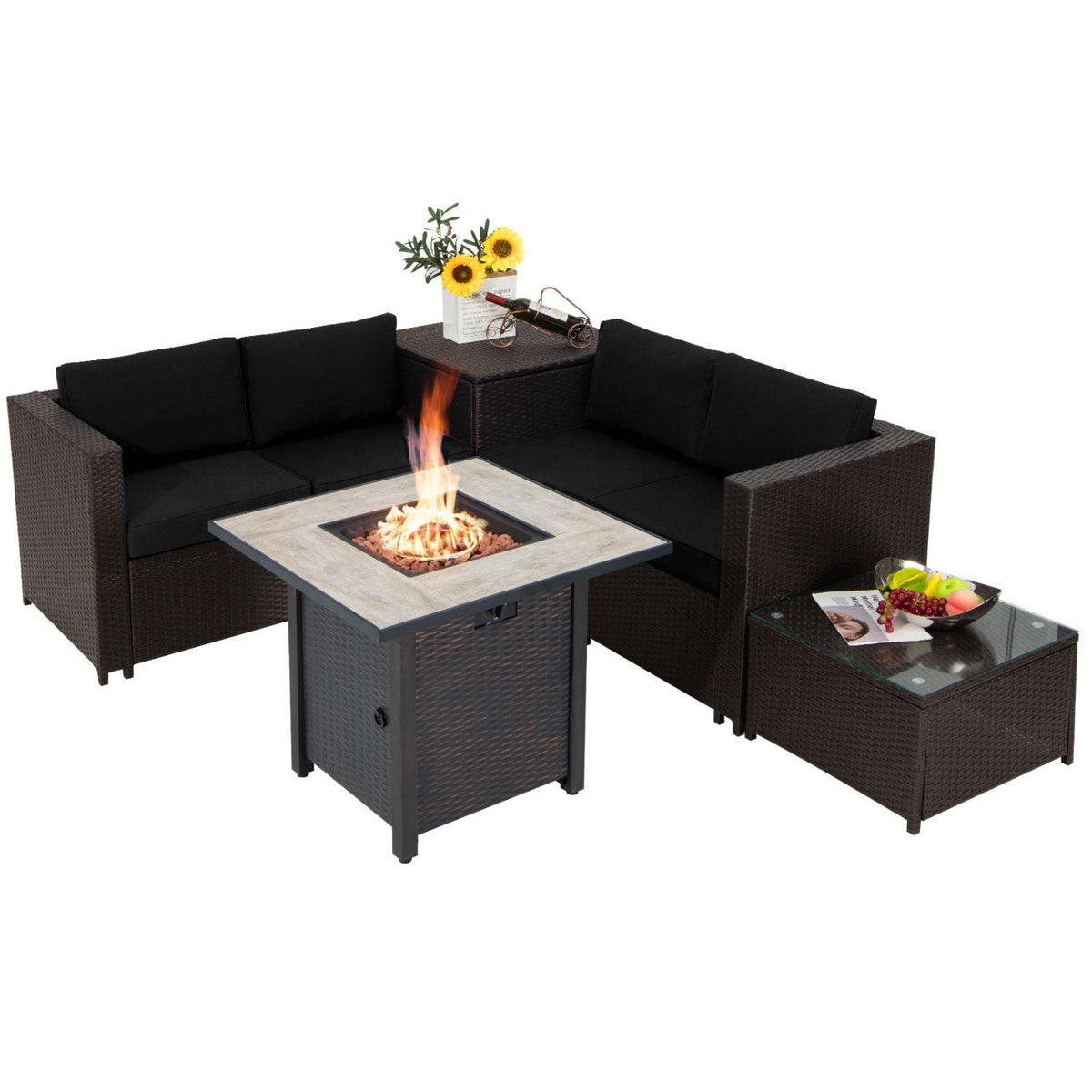5-Piece Patio Furniture Set with 30 In. Gas Fire Pit Table