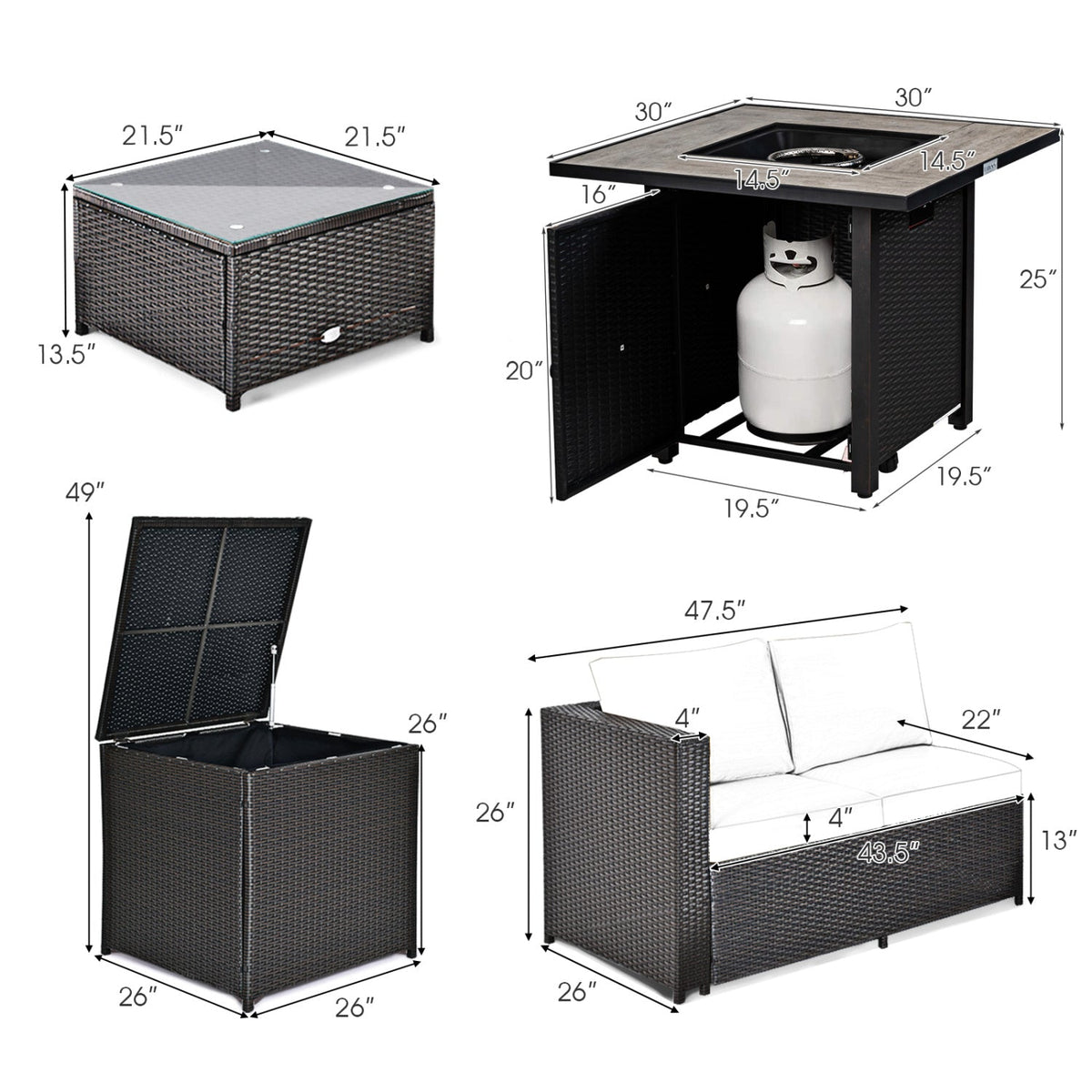 5-Piece Patio Furniture Set with 30 In. Gas Fire Pit Table