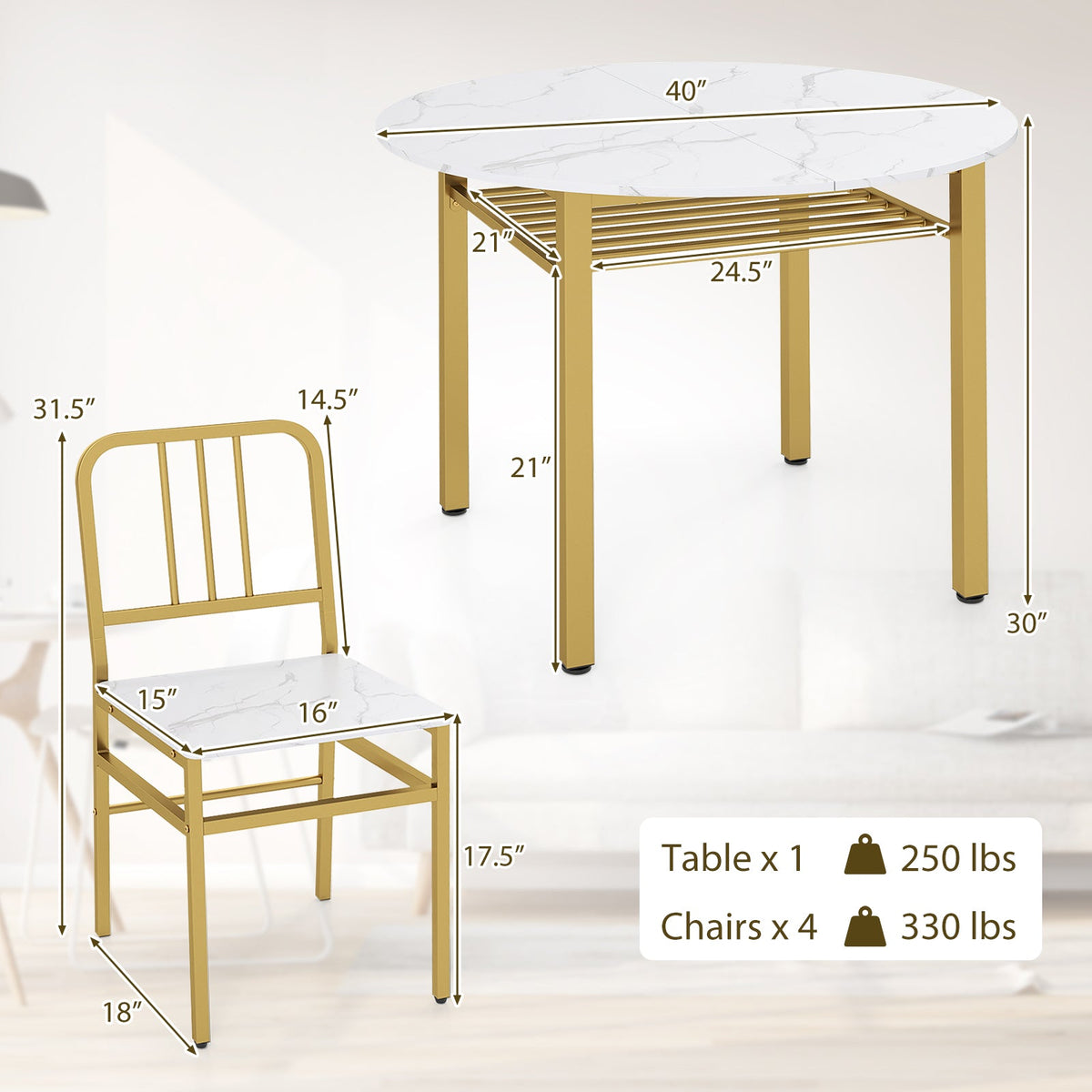 5-Piece Round Dining Table Set