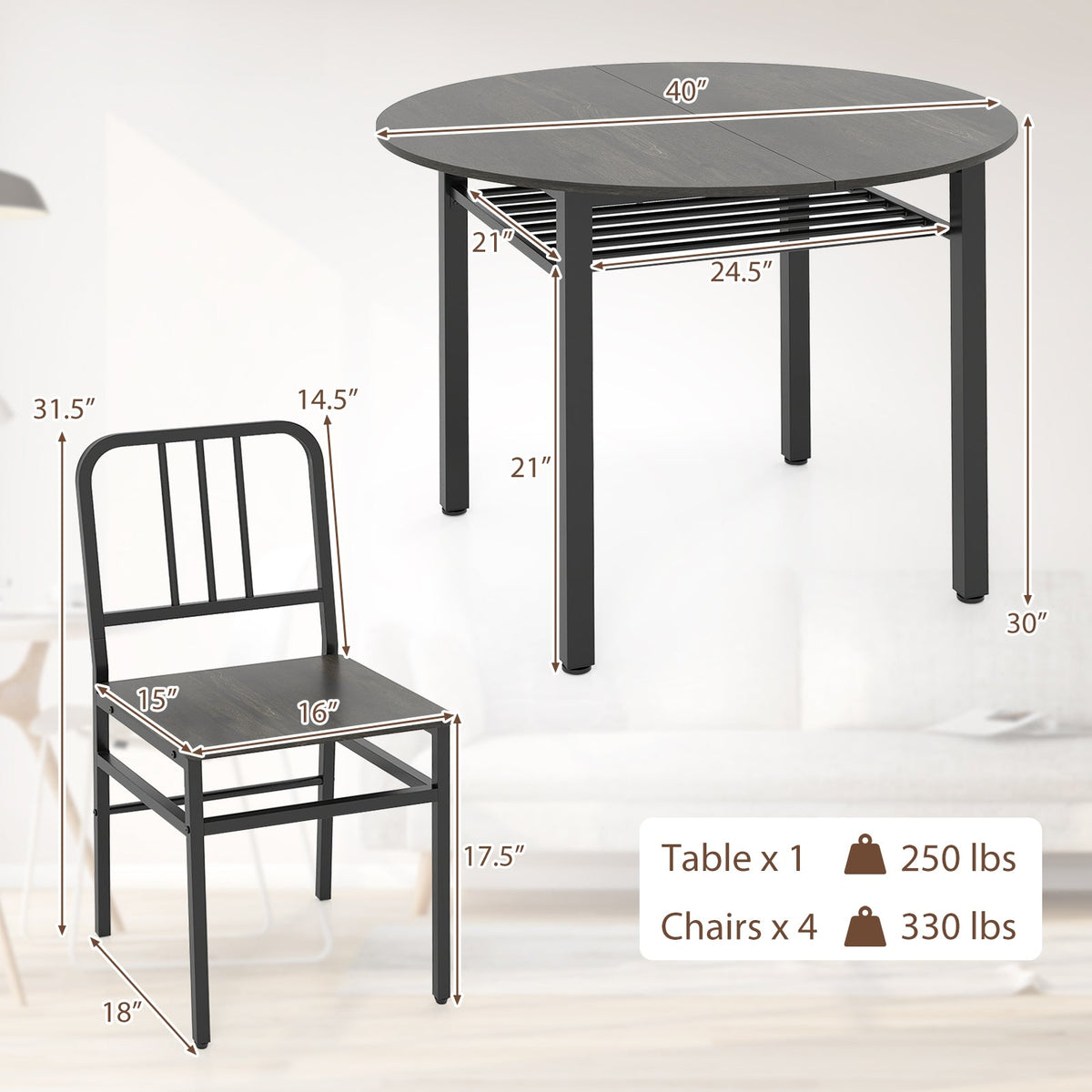 5-Piece Round Dining Table Set