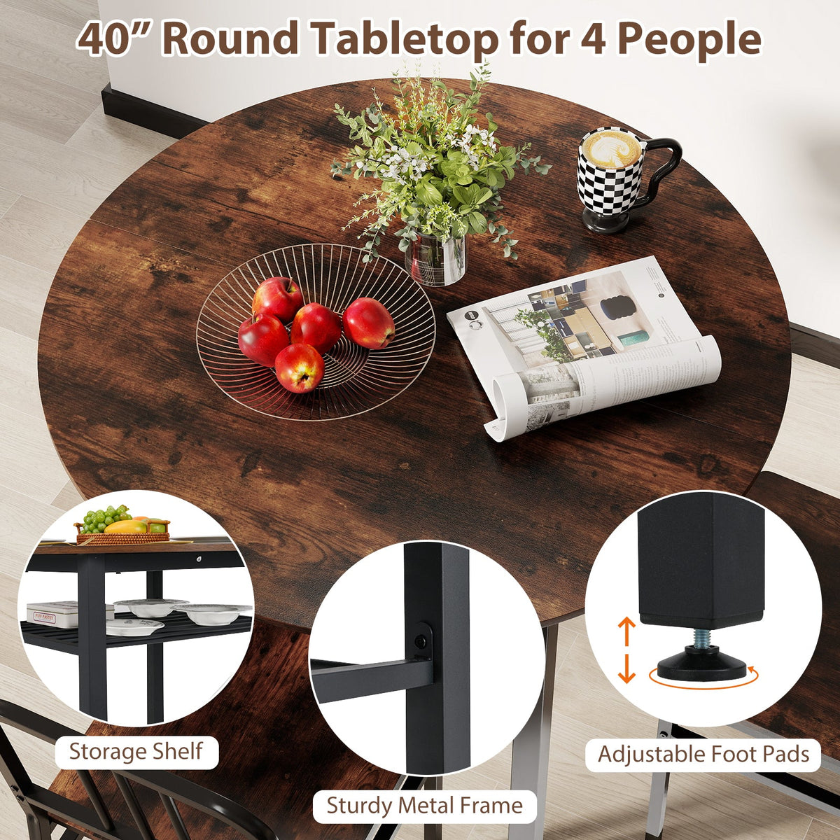 5-Piece Round Dining Table Set