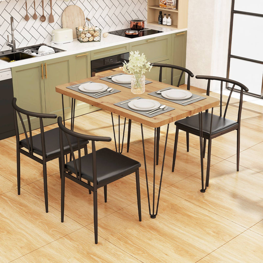 5-Piece Dining Table Set with 4 Armless Chairs-Black