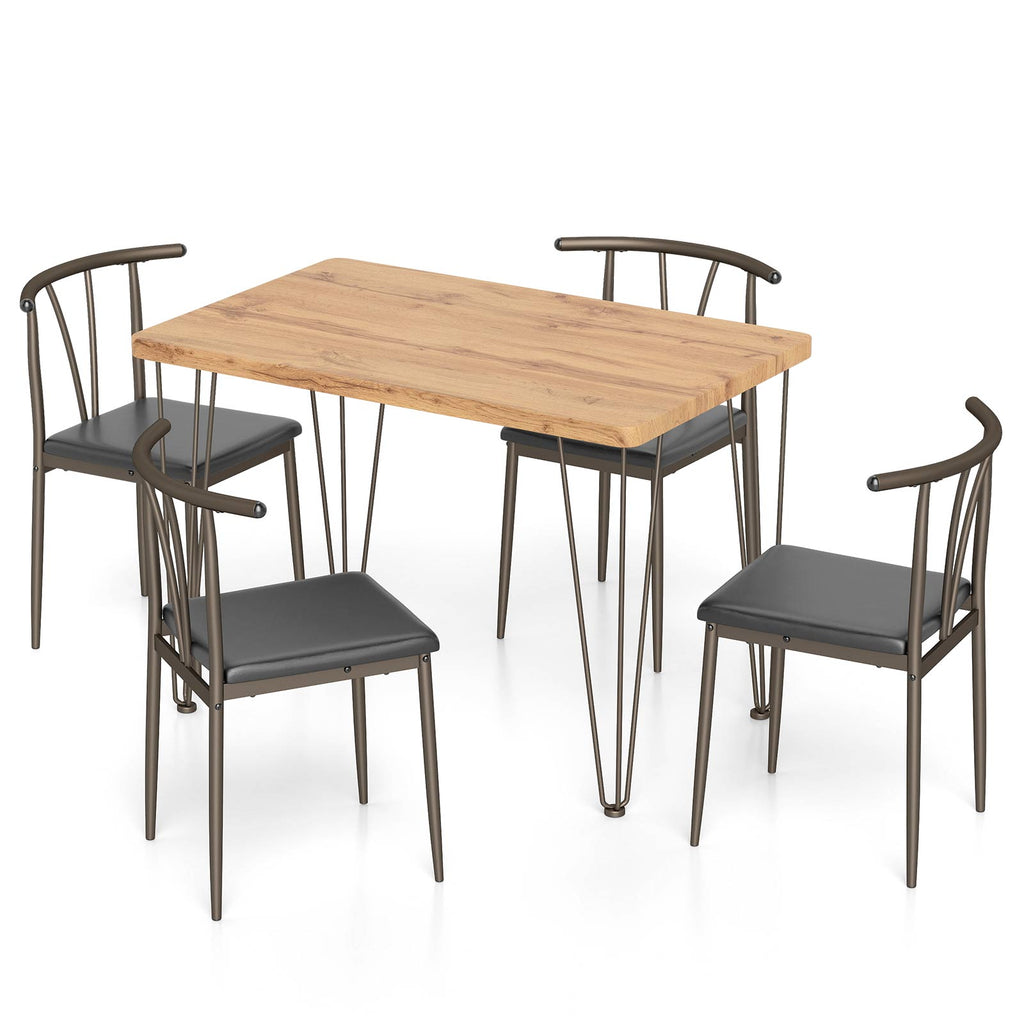 5-Piece Dining Table Set with 4 Armless Chairs-Black