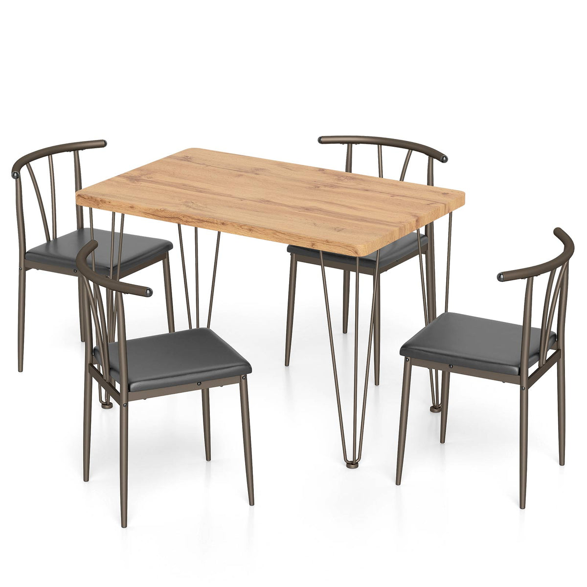 5-Piece Dining Table Set with 4 Armless Chairs-Black
