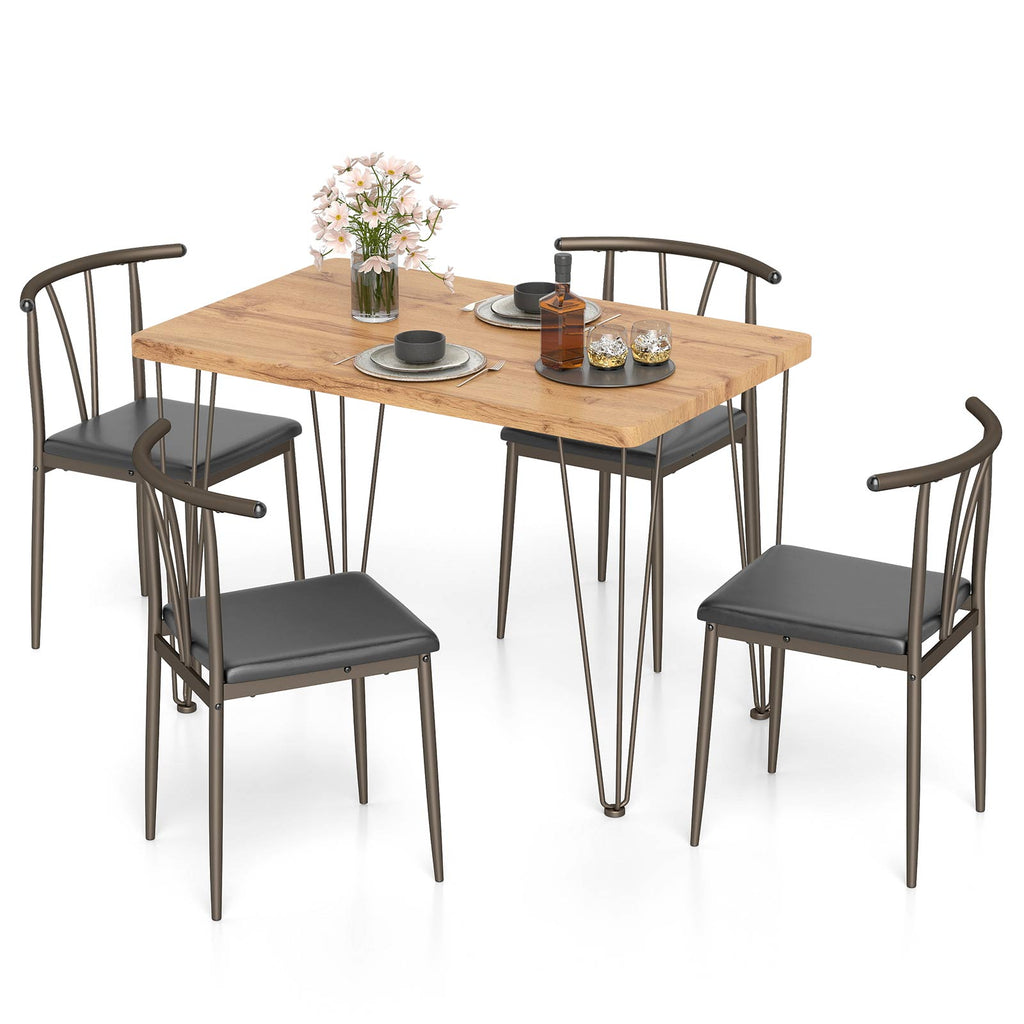 5-Piece Dining Table Set with 4 Armless Chairs-Black