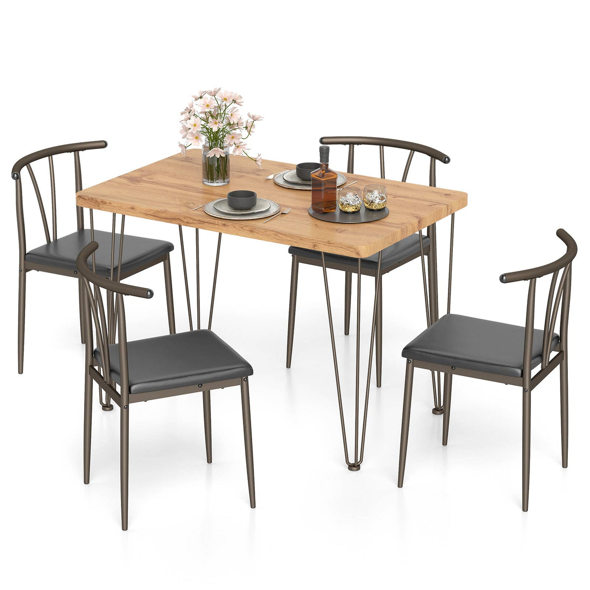 5-Piece Dining Table Set with 4 Armless Chairs-Black