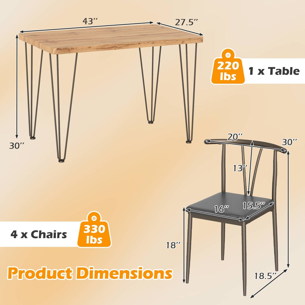5-Piece Dining Table Set with 4 Armless Chairs-Black