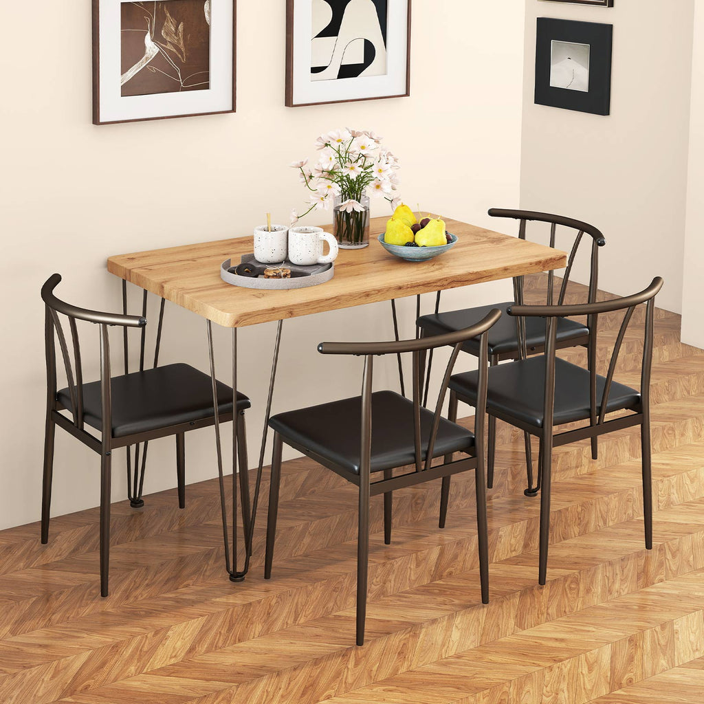 5-Piece Dining Table Set with 4 Armless Chairs-Black