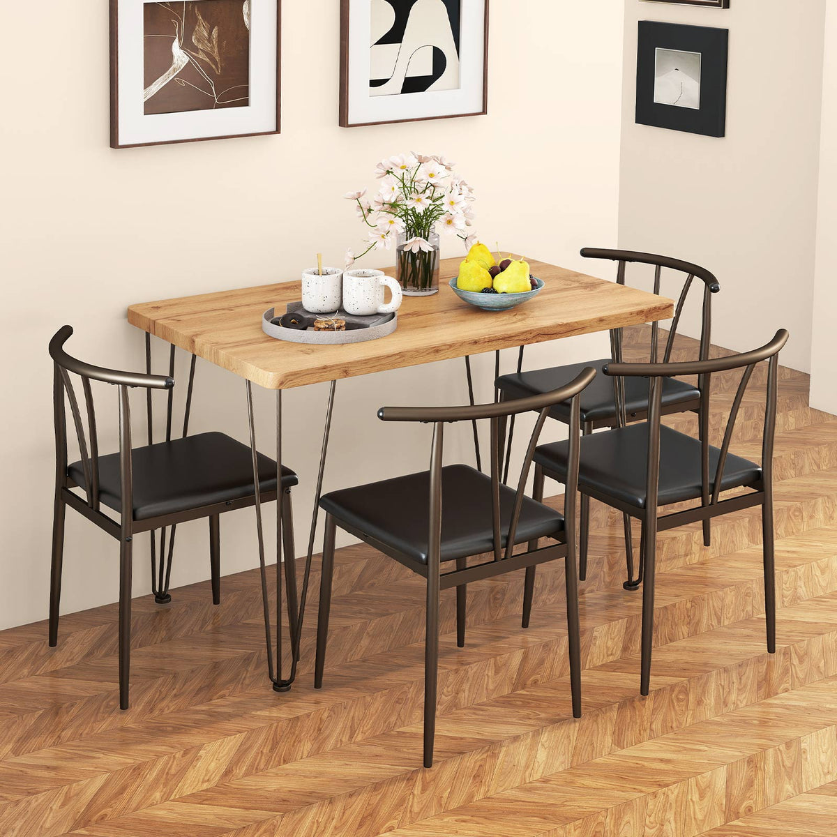 5-Piece Dining Table Set with 4 Armless Chairs-Black
