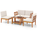 5 Pieces Acacia Wood Patio Set, Sectional Conversation Set, Cushions