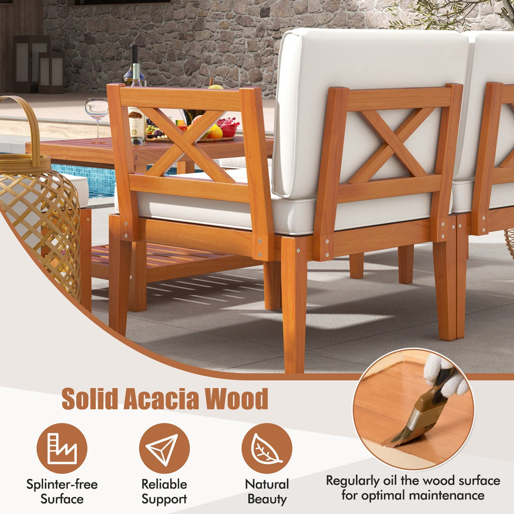 5 Pieces Acacia Wood Patio Set, Sectional Conversation Set, Cushions