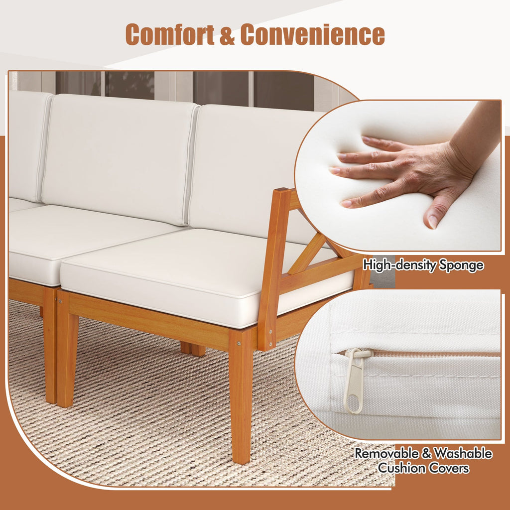 5 Pieces Acacia Wood Patio Set, Sectional Conversation Set, Cushions