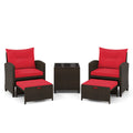 5 Pieces Patio Rattan Furniture, 2 Ottomans, Tempered Glass Coffee Table