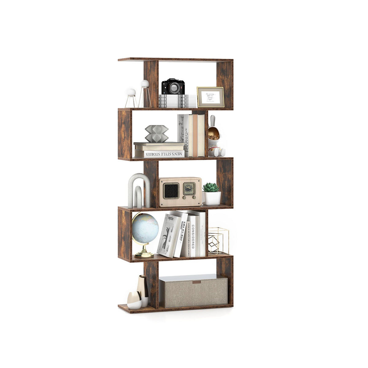 5-Tier Bookshelf with Anti-Toppling Device for Living Room Home Office