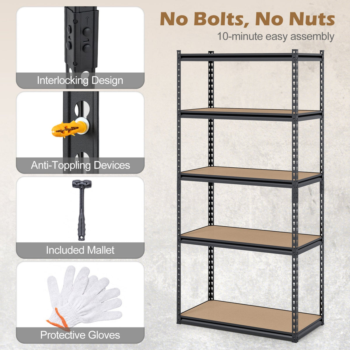 5-Tier Garage Shelving Unit 2200 LBS Metal Storage Shelves Adjustable