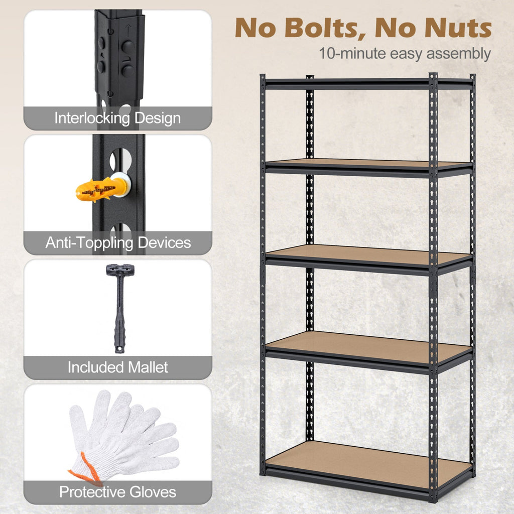 5-Tier Garage Shelving Unit 2200 LBS Metal Storage Shelves Adjustable