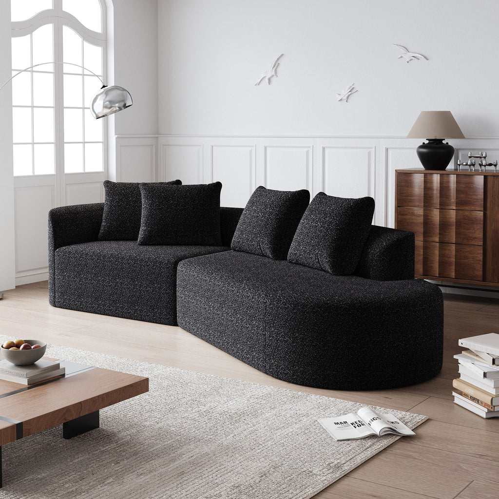 Oversized Sectional Sofa, 4 Seater Extra Deep, Wide Curved Couch With 4 Throw Pillows