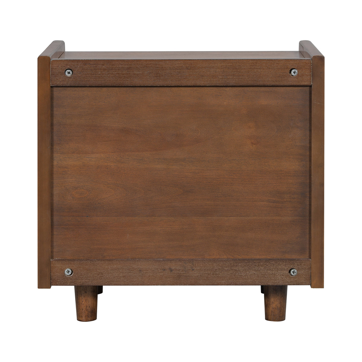 Walnut Nightstand with Rattan Detail, MDF + Solid Wood