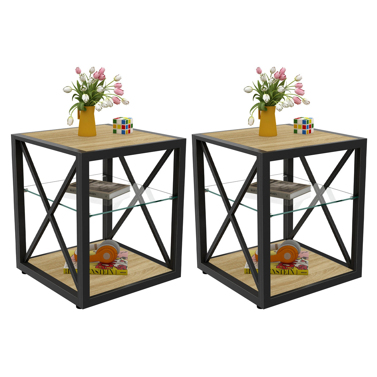 Set of 2 Modern End Table Nightstand for Bedroom & Living Room