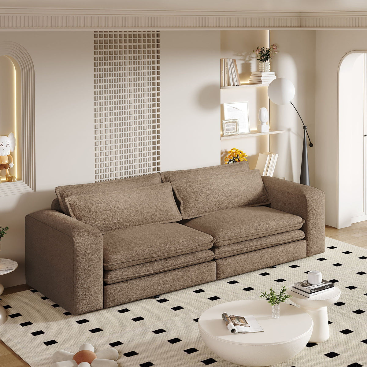King Size Sleeper Pull Out Sofa Bed, 3 In 1 Convertible Chaise Lounge With 2 Pillows