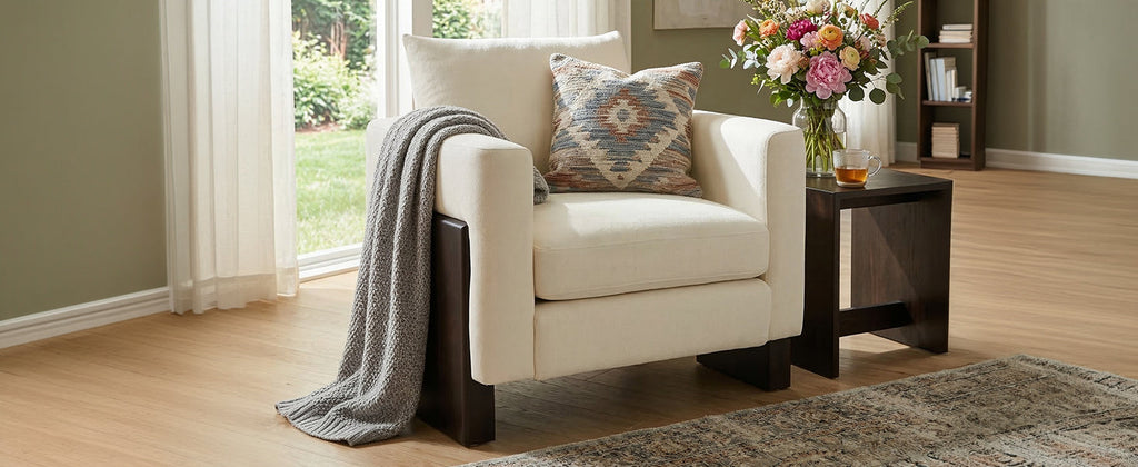 Modern Accent Club Armchair with Rubberwood Legs