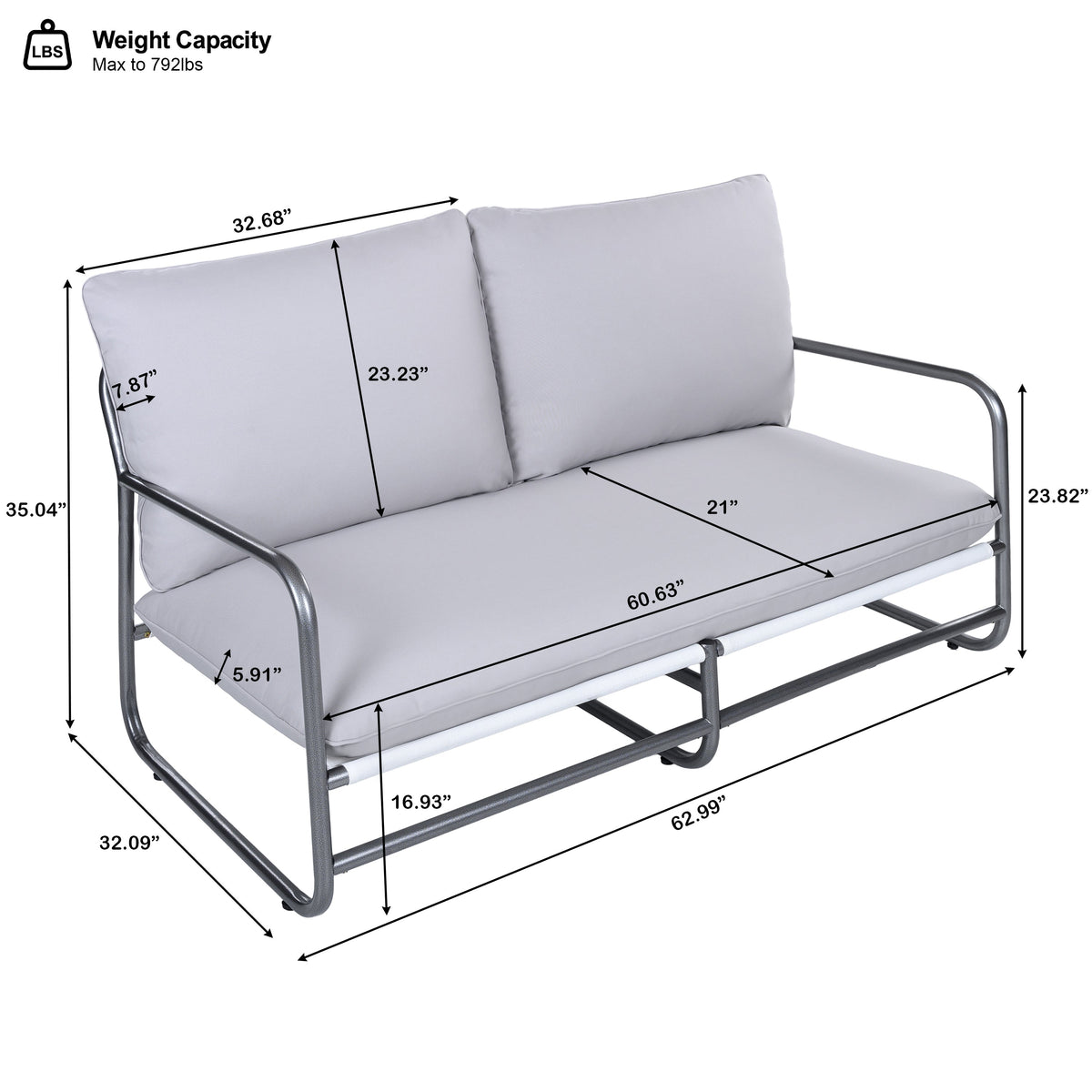 Outdoor Patio 2-Seater Aluminum Frame Loveseat with Water-Resistant Cushions - Light Gray