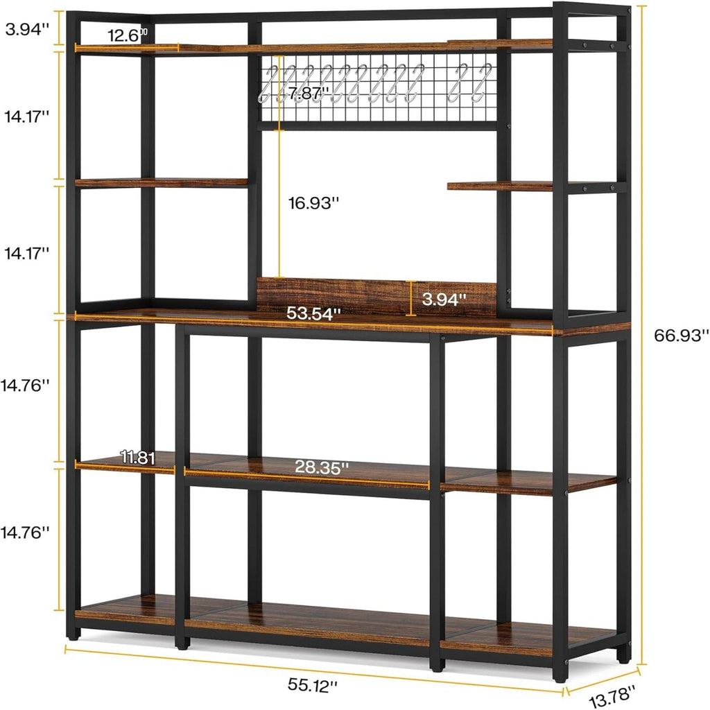 Baker's Rack With Hutch, 5 Tier Kitchen Storage Shelf