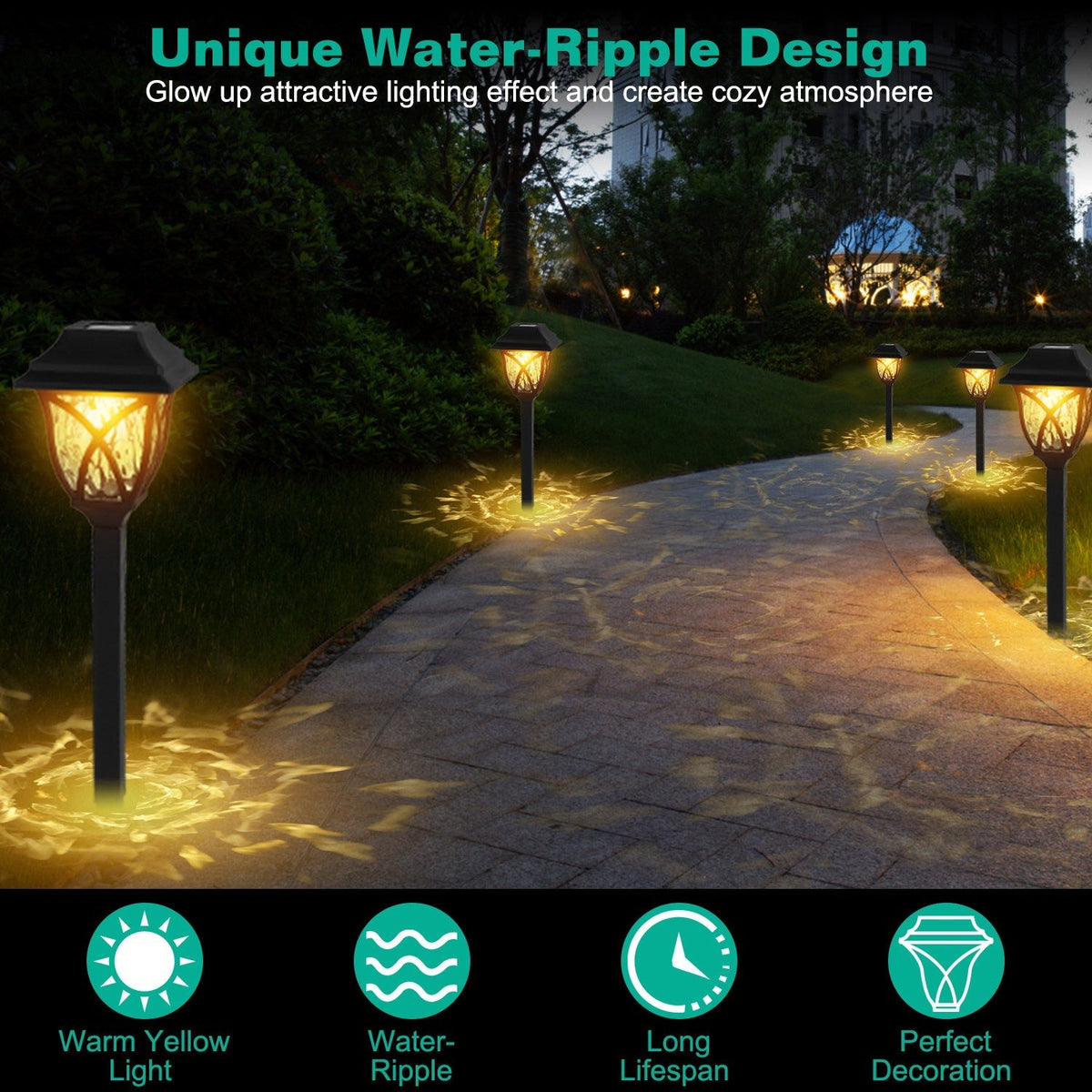 6Pack Solar Powered Stake Light Decorative Landscape Lamp IP45 Waterproof Auto On Off