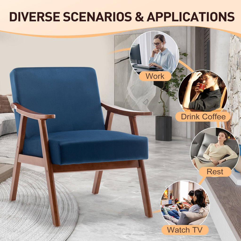 Mid Century Modern Accent Chair With Solid Wood Frame