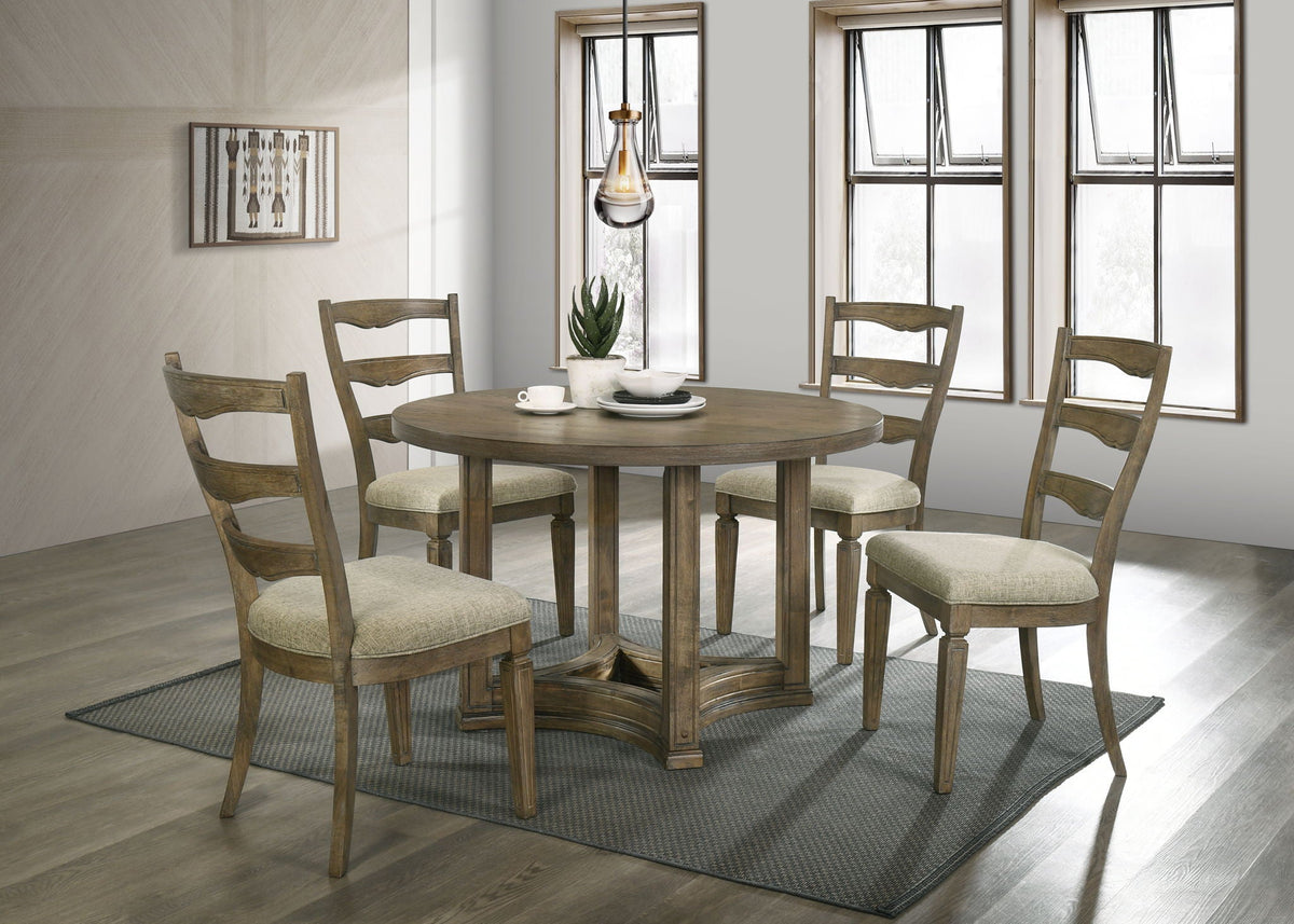 5 Pieces Round Dining Room Set - Light Brown / Oak